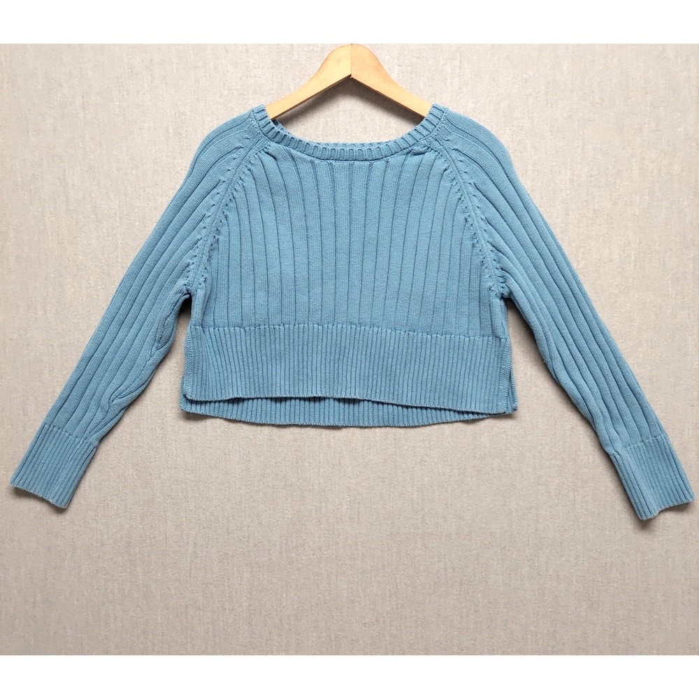 LA Hearts Y2K Sweater Womens M Cropped Chunky Knit Blue Minimalist Cozy Pullover